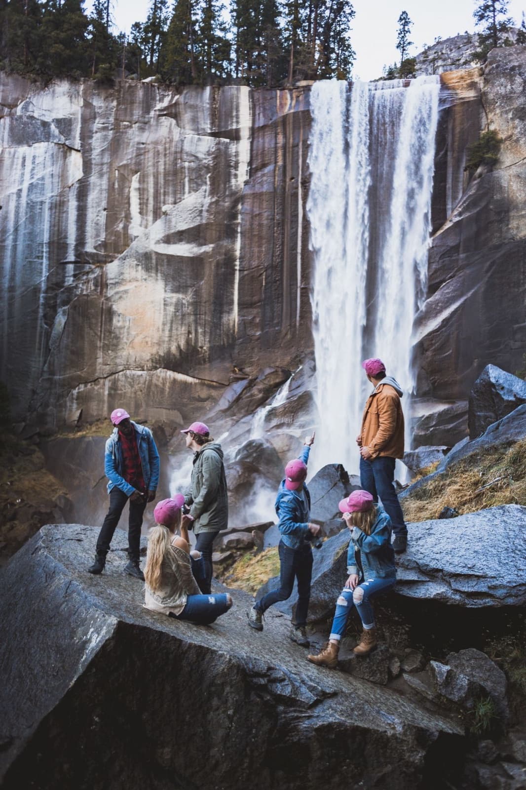 Creators at a waterfall in Yosemite